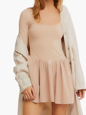 Free People Onda Long Sleeve Stretch Cotton Minidress Taupe NWT Size Small